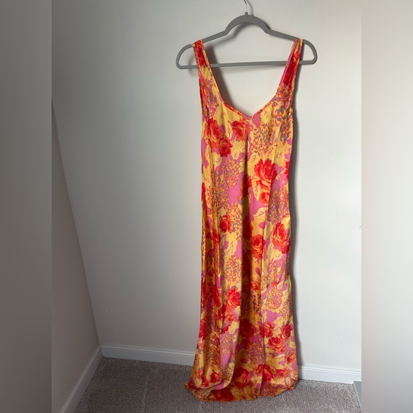 Free People Pink Orange Floral Slip Slit Dress - Picture 1 of 5
